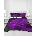 thumbnail image 2 of Quilts Full Size Bedding Set, Purple Rose Lightweight Quilted Comforter, Abstract Spring Flowers Vintage Black Soft Reversible Bedspread Coverlet with Pillow Covers for All Season, 78" x 90", 2 of 7