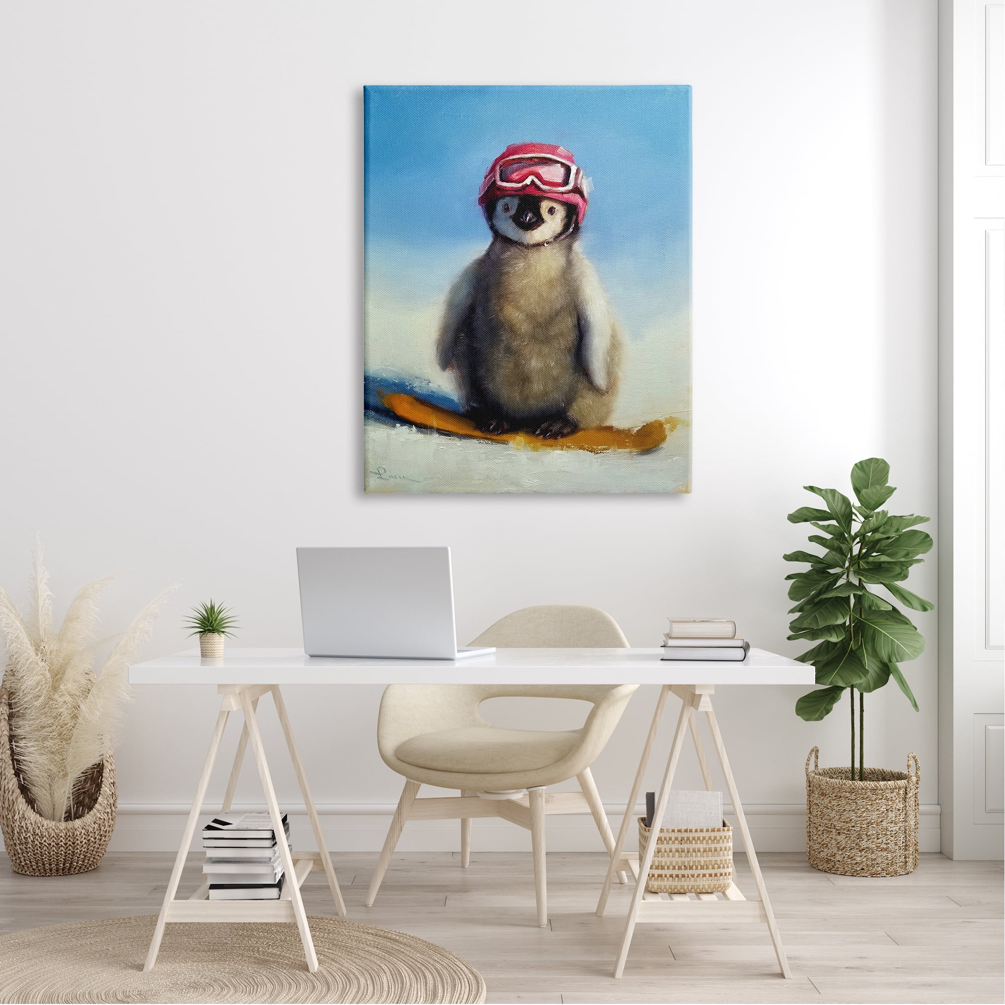 Stupell Industries Snowy Penguin Chick Snowboarding Sports Red Goggles Canvas Wall Art, 36 x 48, Design by Lucia Heffernan