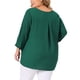 thumbnail image 3 of Blusa de gasa de mujer plus size Agnes Orinda con cuello partido, dobladillo alto-bajo, mangas 3/4, 2024, 2X, verde, 3 of 6