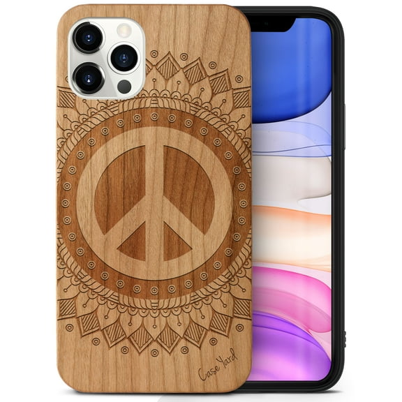Case Yard Wooden Case Outside Soft TPU Silicone Slim Fit Shockproof Wood Protective Phone Cover for Girls Boys Men and Women Supports Wireless Charging Peace Mandala Design case for iPhone-11-Pro-Max