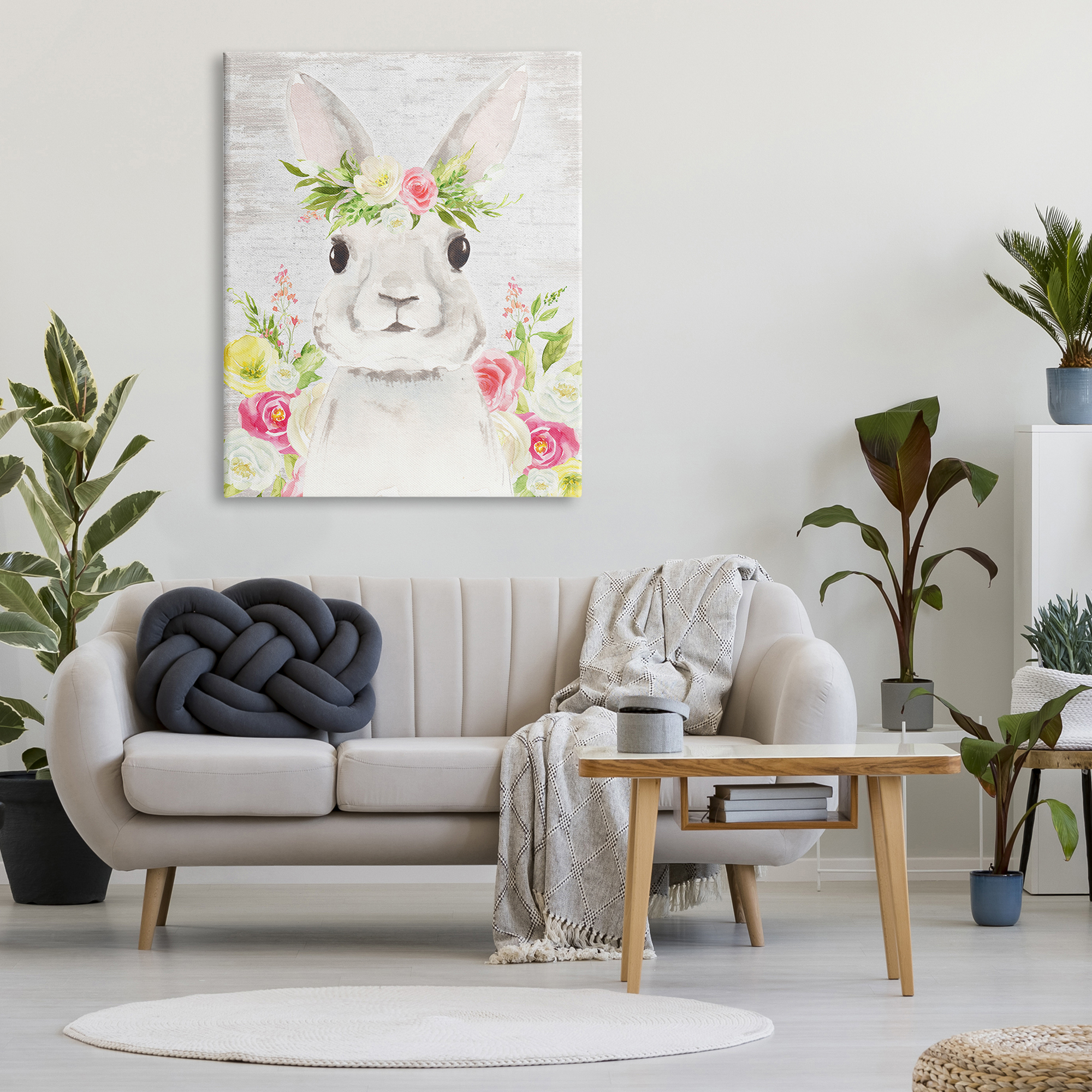 Rustic Easter Bunny Flower Crown Spring Bouquet Canvas Art, 36 x 48, By Lettered and Lined
