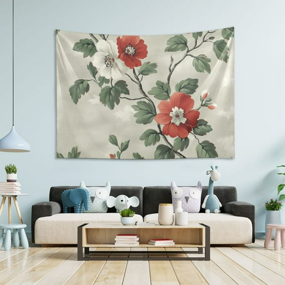 Yayeee Tapestry Wall Hanging for Bedroom 60" x 40" Living Room Home Wall Art Decor, Red Floral Pattern