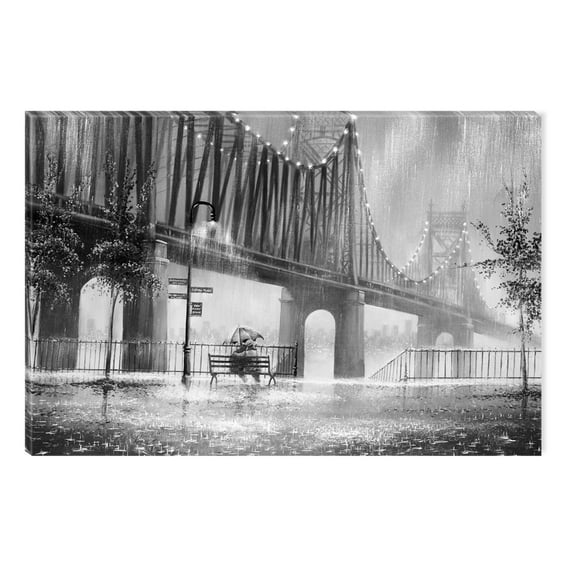 Startonight Canvas Wall Art Black and White Abstract Bridge, Umbrella and Love, Dual View Surprise Artwork Modern Framed Ready to Hang Wall Art 100% Original Art Painting 31.5 x 47.2 inch
