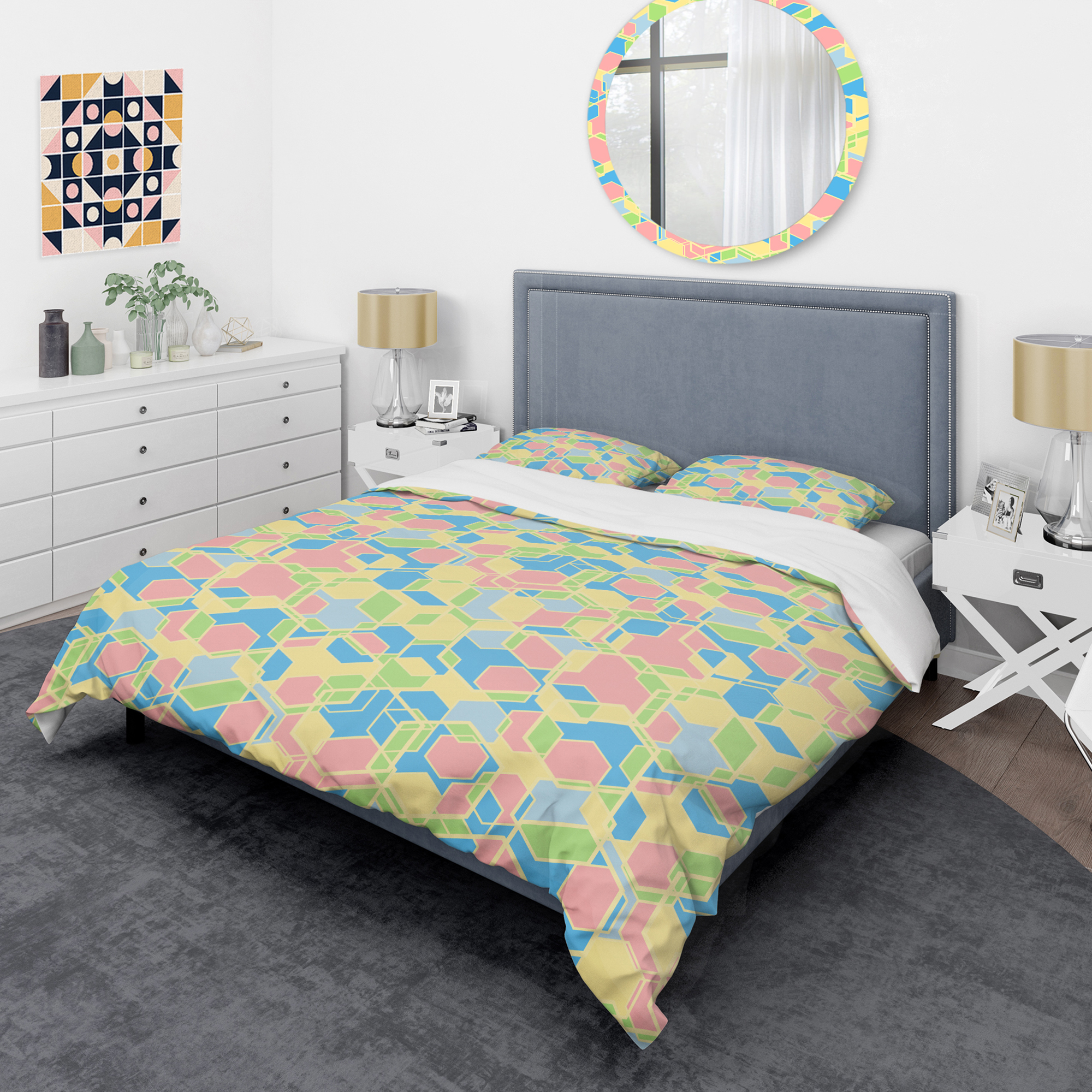 Designart 'Geometrical Pastel Abstract II' Mid-Century Modern Duvet Cover Set