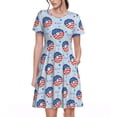 thumbnail image 1 of Fotbe Robe Motif Beignet et USA Décontractée Mode Femme Manches Courtes Robe Maxi Robe T-Shirt Rayée Longue à Blocs de Couleur, 1 of 6