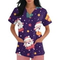 thumbnail image 5 of Garbnen Women Scrub Tops Christmas Womens Scrub Tops Printed Short Sleeve V Neck Navidad Print Nurses Working Uniforms with Pockets, 5 of 7
