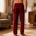 thumbnail image 4 of Mens Pajama Pants Classic Plaid Christmas PJ Bottoms Flannel Cotton Long Pants Straight Fit Lounge Trouser, L Red #A, 4 of 5