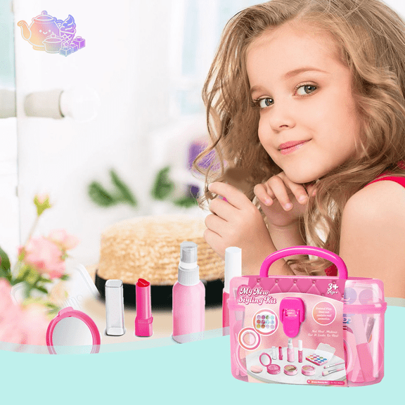 Pretend Makeup Kit Play Set, Simulation Fake Cosmetic Styling Toy with Eyeshadow Palette, Lipstick and Makeup Brushes, Beauty Pretend Play House Toys, Role Play Toy for Kids Ages 3 and Up