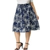 MODA NOVA Juniors' Plus Size Midi Skirt Boho Elegant a Line Ruffled Hem Floral Skirts Navy Blue 2X