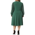 thumbnail image 3 of Agnes Orinda Women's Plus Size Dress Long Sleeve Swiss Dots V Neck Wrap Formal Dresses 1X Green, 3 of 6