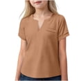 thumbnail image 2 of MKOSPLRT Girls Summer T Shirts 3-14 Years Short Sleeve Notch V Neck Shirts Solid Color Loose Fit Tees Cotton Soft Tops Back to School Shirts, 2 of 7