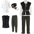 thumbnail image 4 of JOANKDMI 4 Piece Mens Medieval Renaissance Role Play Costume Lace Up Vest Jacket Long Sleeve Shirt and Straight Leg Loose Fit Pants with Matching Belt Halloween Pirate Outfit Set, 4 of 9