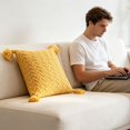 thumbnail image 5 of Boho Throw Pillow Cover 17.72 x 17.72in, Textured Knit Decorative Cushion Cover with Tassel Fringe, Soft Stretch Square Pillowcase with Hidden Zipper for Sofa Couch Bedroom Living Room, 5 of 7