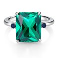 thumbnail image 2 of Gem Stone King 925 Sterling Silver 12X10MM Green Nano Emerald and 2MM Blue Sapphire 3 Stone Engagement Ring for Women | 5.57 Cttw | Gemstone May Birthstone | Size 9, 2 of 3