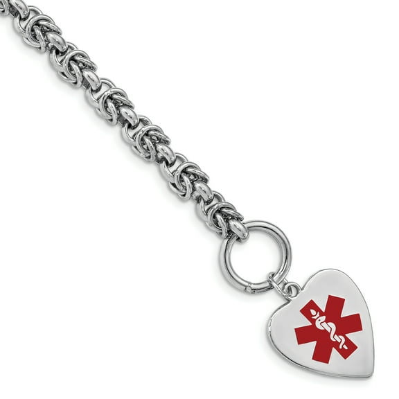 925 Sterling Silver Pltd Engraveable Enamel Heart Medical Alert Id Bracelet 8.75 Inch Fine Jewelry For Women Gifts For Her