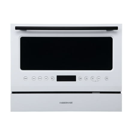 Farberware Professional 6 Piece Countertop Dishwasher, Glass Door White