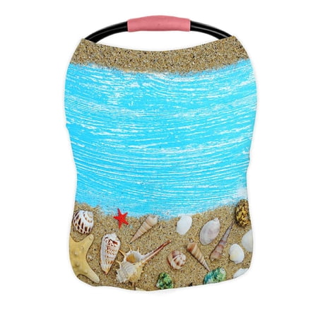ECZJNT Sand seashells starfish blue wooden Nursing Cover Baby Breastfeeding Infant Feeding Cover Baby Car Seat Cover