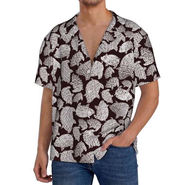 Fotbe Hand Drawn Pig Camisa Estampada de Manga Corta para Hombre, Casual de Verano, Estilo Playero, Sin Arrugas-Large