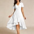 thumbnail image 2 of Uobin Women's Summer Chiffon Dress V Neck Ruched Short Sleeves Elegant Casual Party Dress for Outdoor Events And Daily Wear, 2 of 4