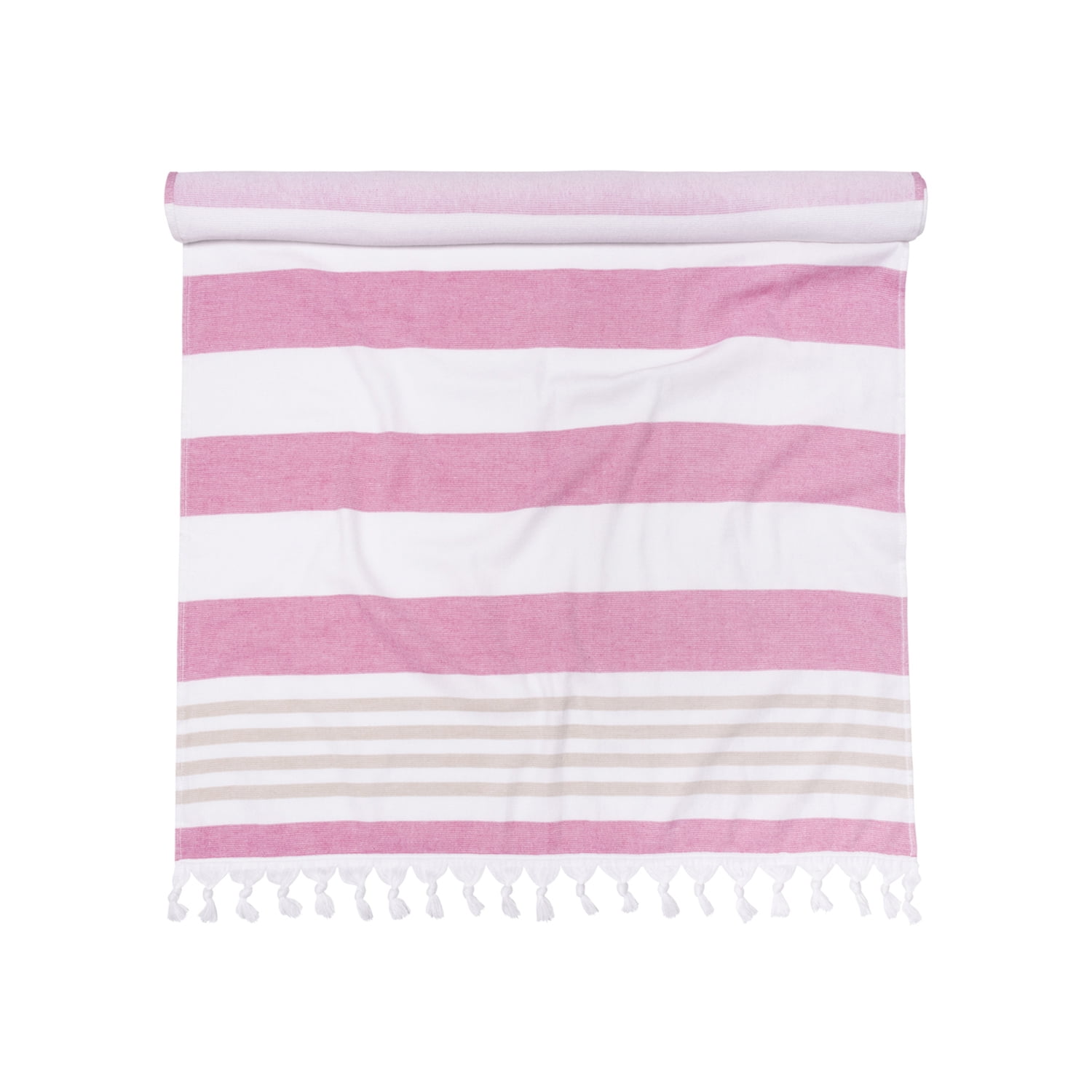 Superior Summery Stripe Fouta Cotton Beach Towel with Fringe, 35" x 68"