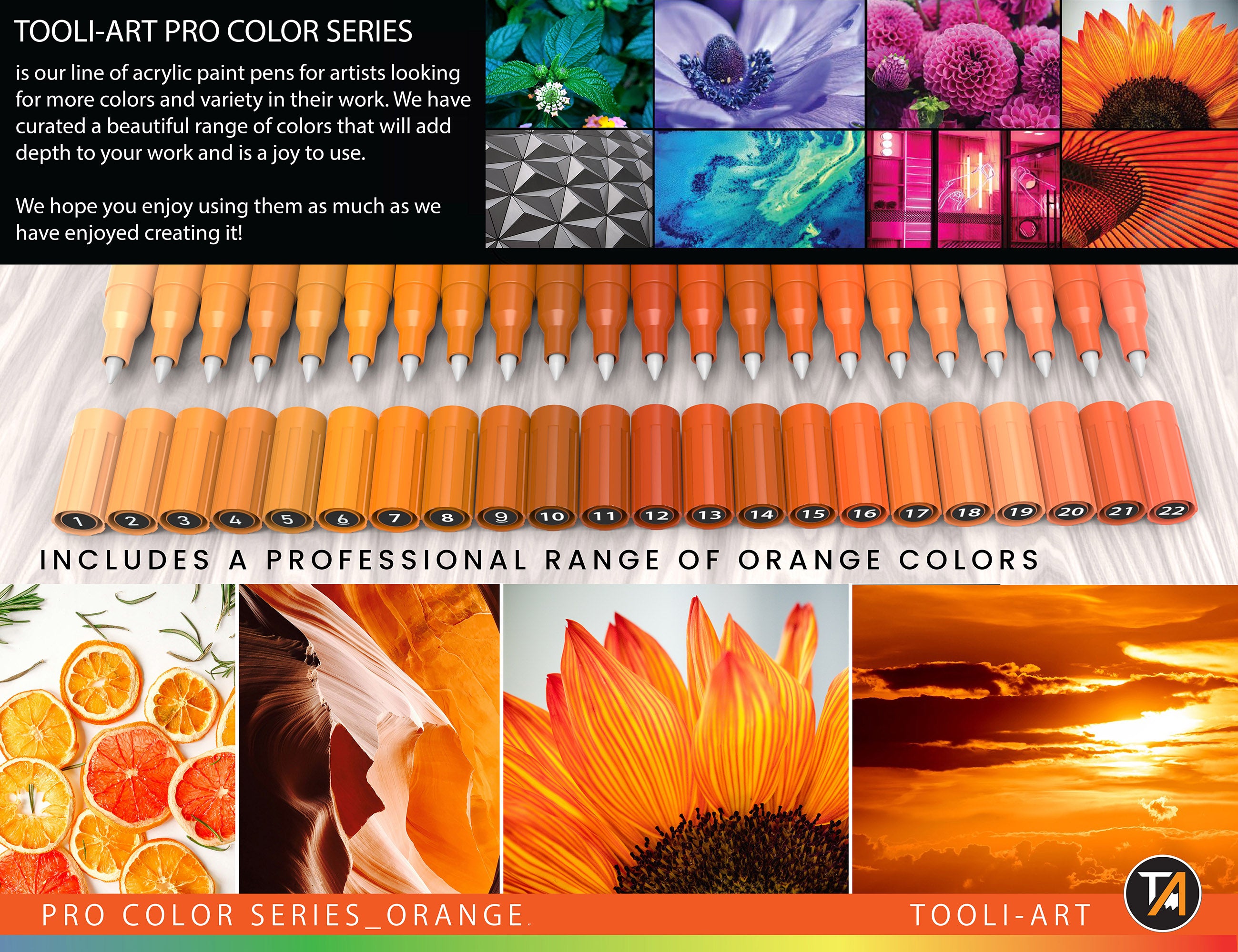 Acrylic Paint Pens 22 Assorted Orange Tones Pro Markers Set 0.7mm Extra Fine