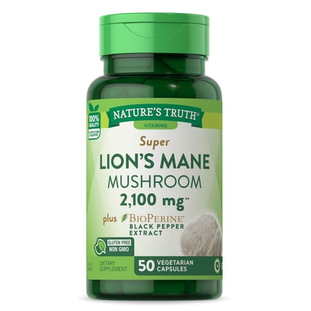 Lions Mane Mushroom Supplement | 2100mg | 50 Capsules | Vegetarian Non GMO & Gluten Free Extract | by Nature s Truth