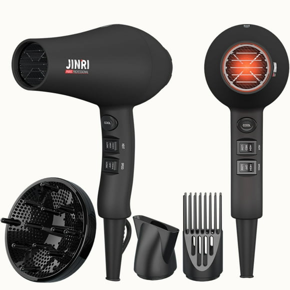 JINRI Séchoir à Cheveux Ionique avec Diffuseur et Peigne et Concentrateur, Séchoir Infrarouge Léger et Silencieux, Moteur Puissant de 1875 Watts pour un Séchage Lisse et Rapide Ha