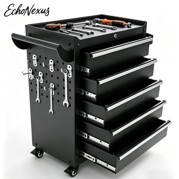 EchoNexus 5-Drawer Rolling Metal Tool Cabinets  with Keyed Locking System and Drawer Liners, Rolling Tool  Cabinets with Wheels, Tool  Shelves for Garage, Warehouse, Workshop