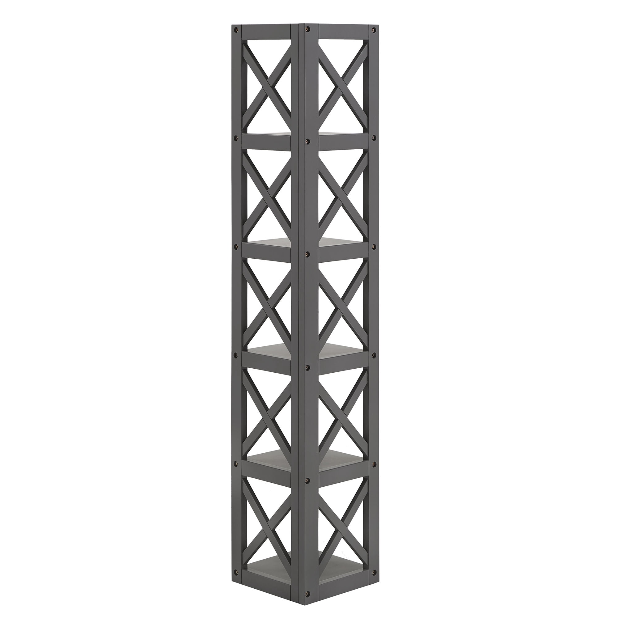 Weston Home Rebecca X-Frame 5-Shelf Wood Corner Bookcase, Grey