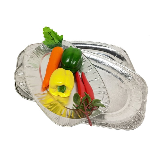 Becaristey 10pcs/set High Capacity Aluminum Foil Containers With Lids Recyclable Suitable For Buffets silver middle 10