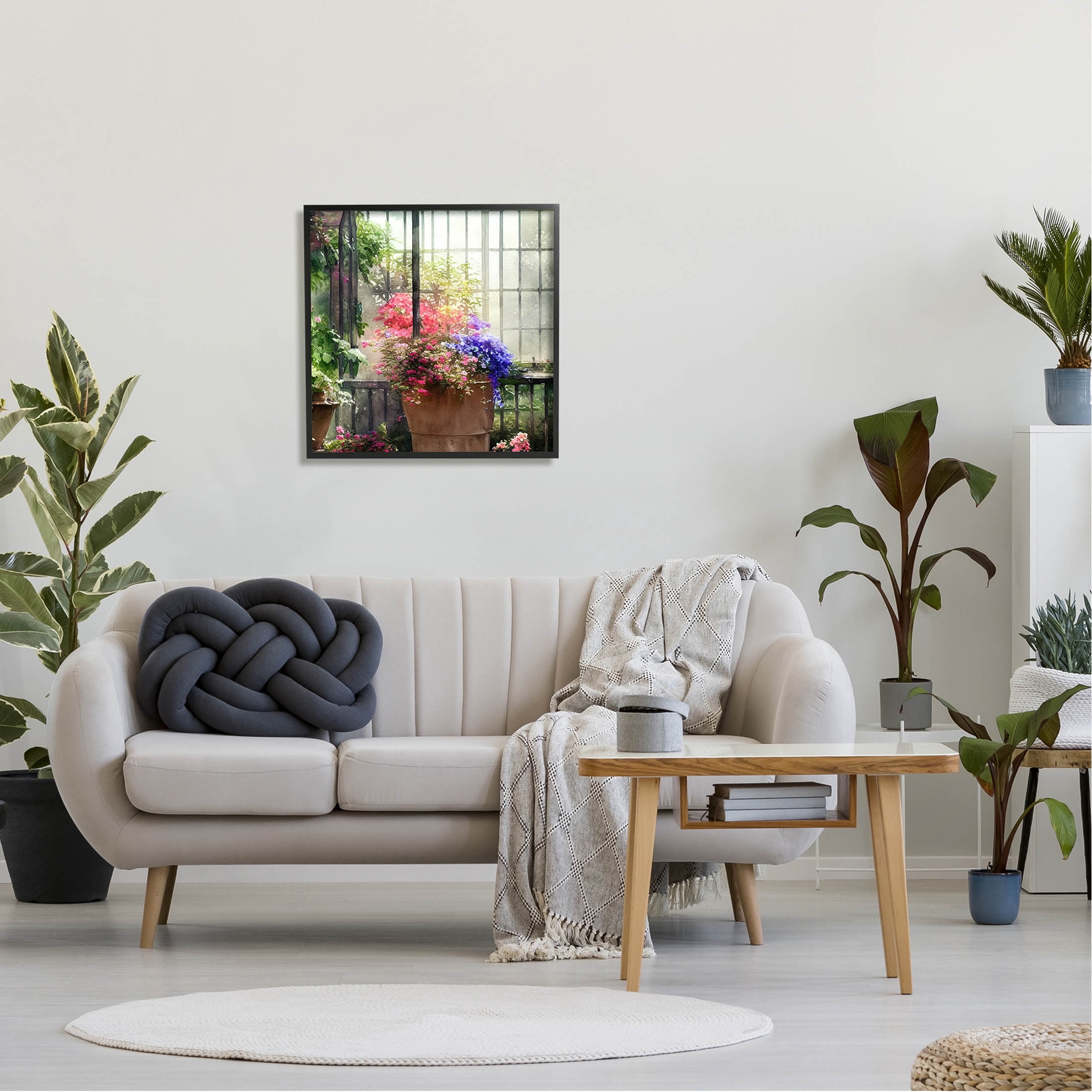 Sunlit Potted Plants Greenhouse Botanical & Floral Painting Black Framed Art Print Wall Art