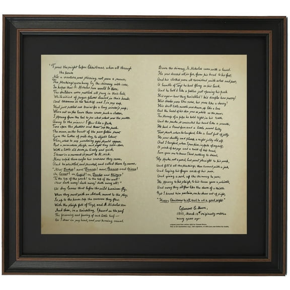 Framed Night Before Christmas Poem in Clement Moore's Handwriting. Historical Prints by Patriot Gear Company