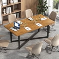 thumbnail image 5 of Blotout 71"x 36" Solid Wood Dining Table for 6-8 People, Rustic Farmhouse Large Dinner Table, X-Shaped Metal Legs, Rectangular Kitchen Table, Office, Dining Room, 5 of 7