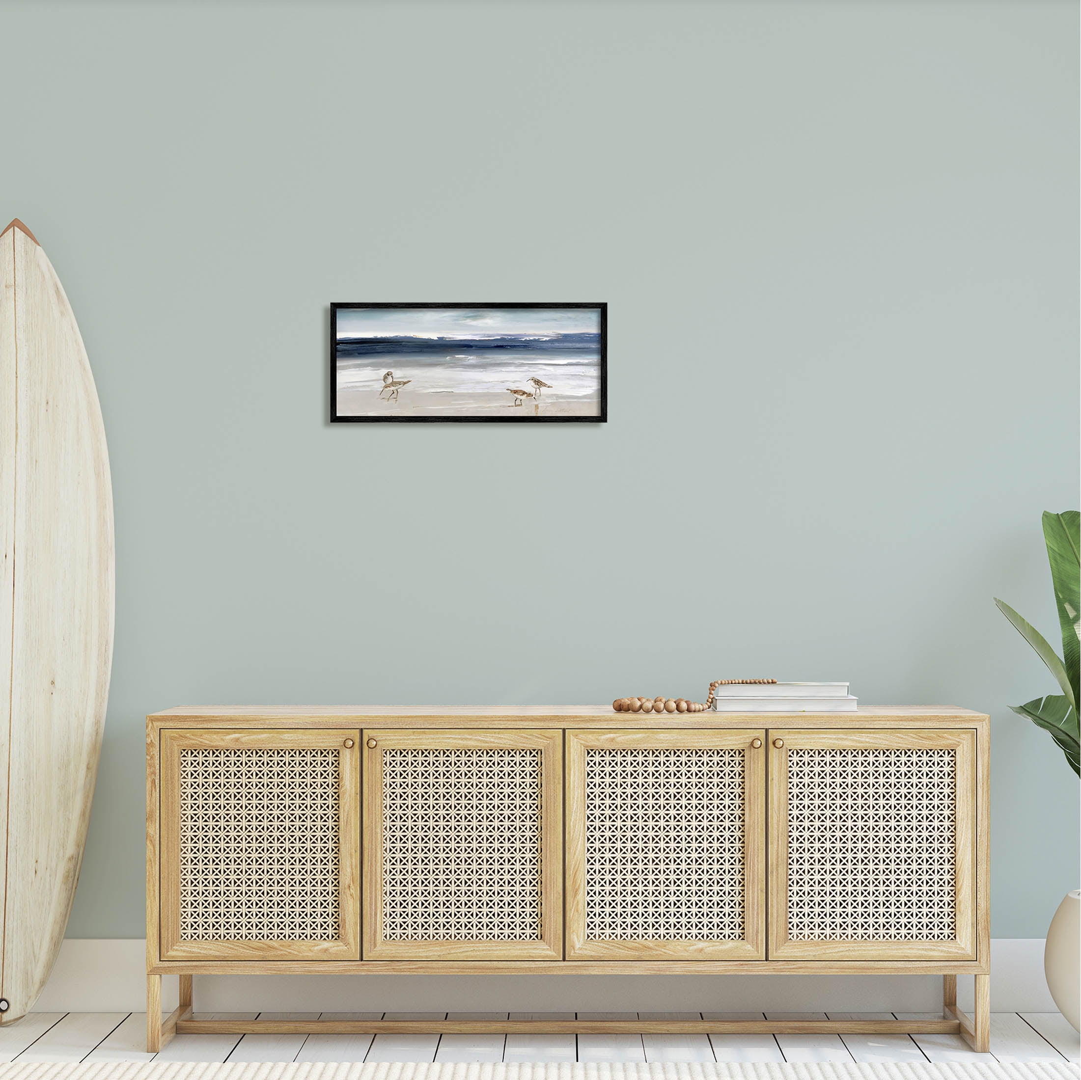 Stupell Industries Sandpipers Grazing Sea Shore Painting Black Framed Art Print Wall Art, Design by Sally Swatland