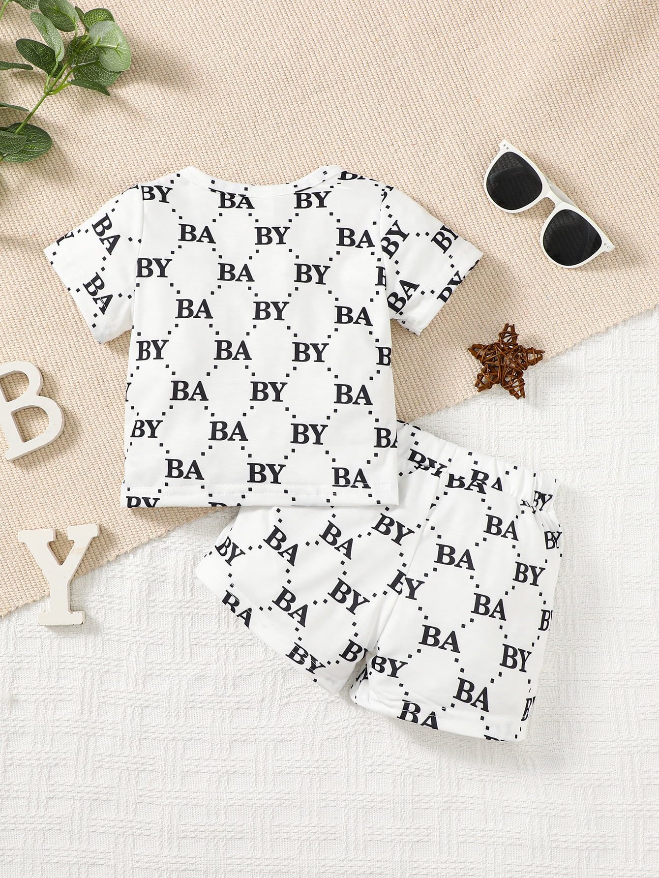 トップス 38baby Saeaby Baby Boys Summer Outfit, Apricot Monogram Top with