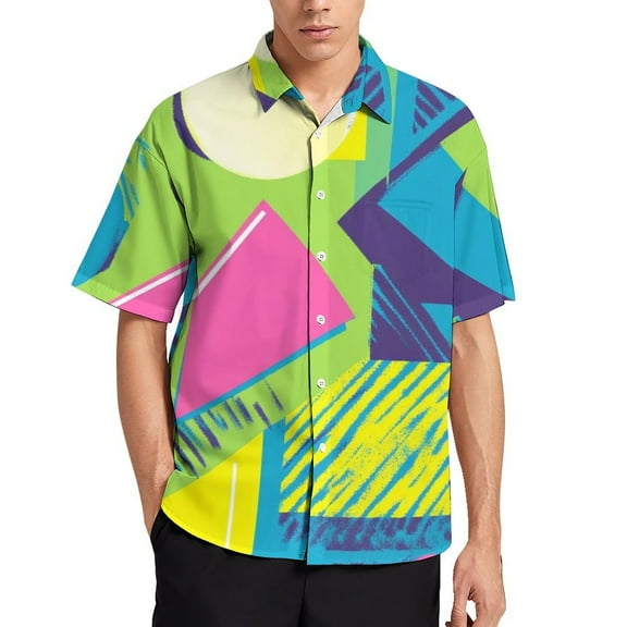 Color Wave Point Geometry Men's Shirts Short Sleeve Casual Shirts Button Down Shirt for Men Beach Summer Wedding Shirt