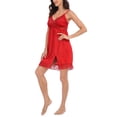 thumbnail image 4 of HDE Women's Silk Nightgown Satin V Neck Babydoll Lace Chemise Red S, 4 of 6