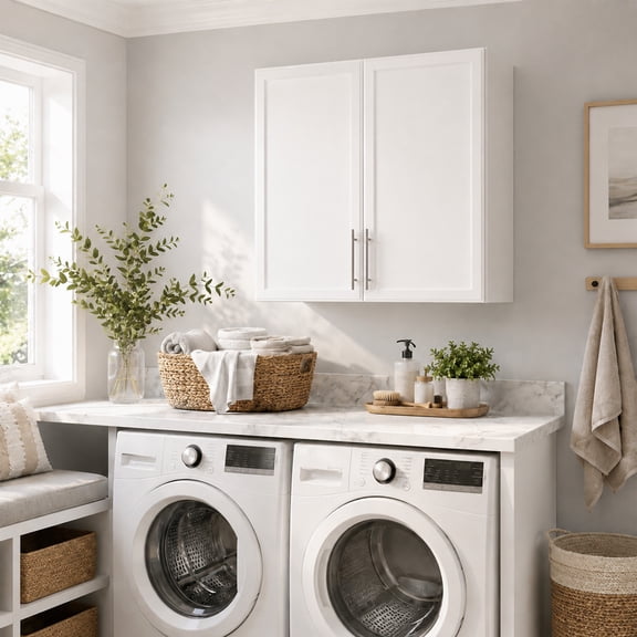Laundry Wall Cabinets with Adjustable Shelf,30x30 Kitchen Wall Cabinet with Doors, Upper Cabinet with Shaker for Laundry/Kitchen,White