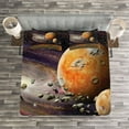 thumbnail image 3 of Ambesonne Galaxy Quilted Bedspread Set 3 Pcs, Universe Space Planets, King Size, Green Purple, 3 of 3
