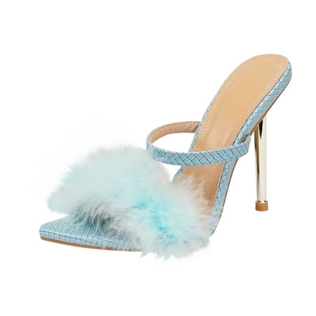 

Womens Sexy Fish Mouth Open Toe Fluff Decoration High Heel Outer Sandals Summer Open Toe Slide Sandals Comfortable Flats Flip-Flops Sandal Casual Platforms Wedge Sandals Heeled Sandals A38553