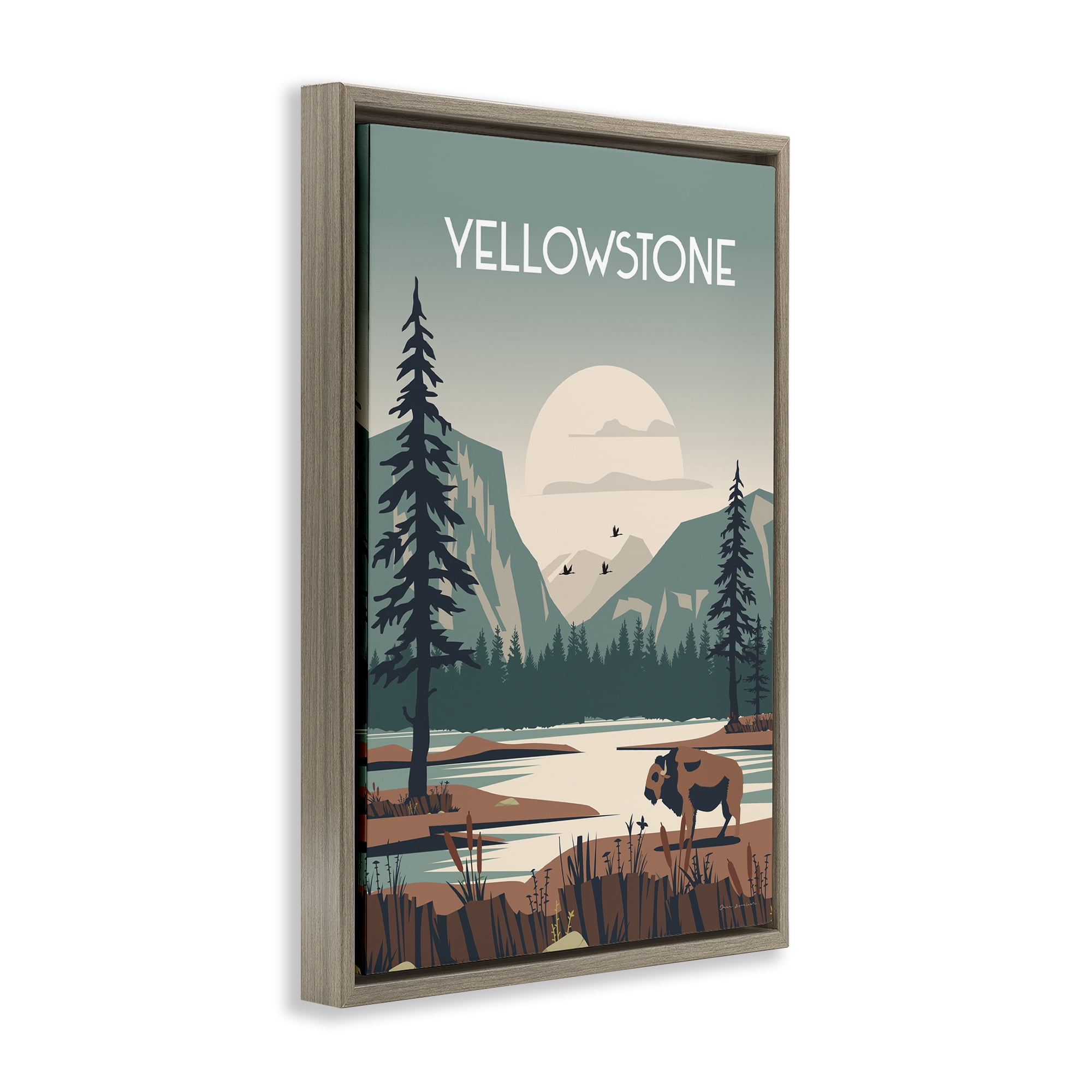 Stupell Industries Yellowstone Landmark View Landscape & Nature Painting Brown Floater Framed Canvas Art Print Wall Art, 21 x 31