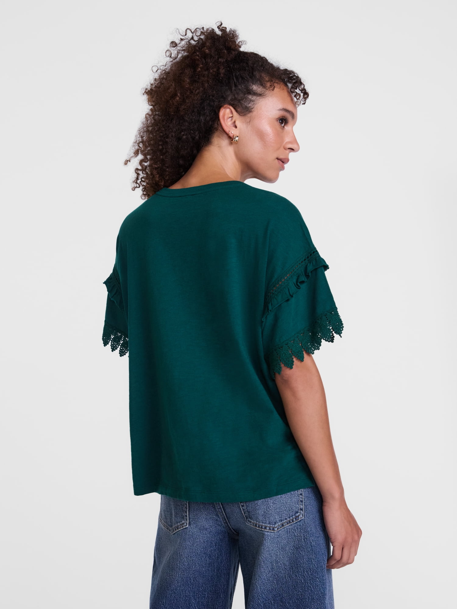 Scenario Women's Lace Trim Tee with Short Sleeves, Size XS-XXXL