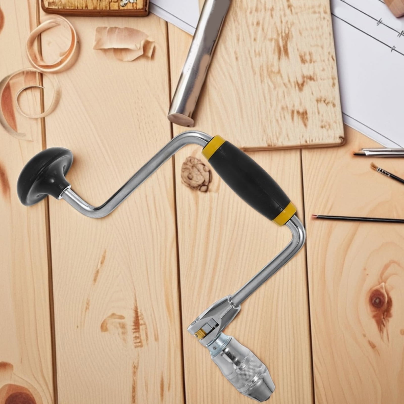 Portable Hand Crank Drill with Swing Arm Carpenter Bit Support Hand Tool for Accurate Drilling In Various Materials