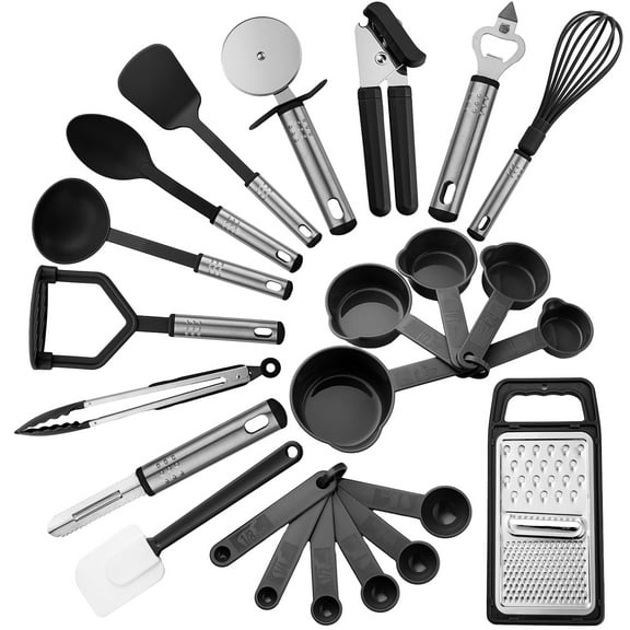 Lux Decor Collection 23 Piece Kitchen Utensils Set - Nylon and Stainless Steel Cooking Utensils Set - Black Utensil Kitchen Starter Set