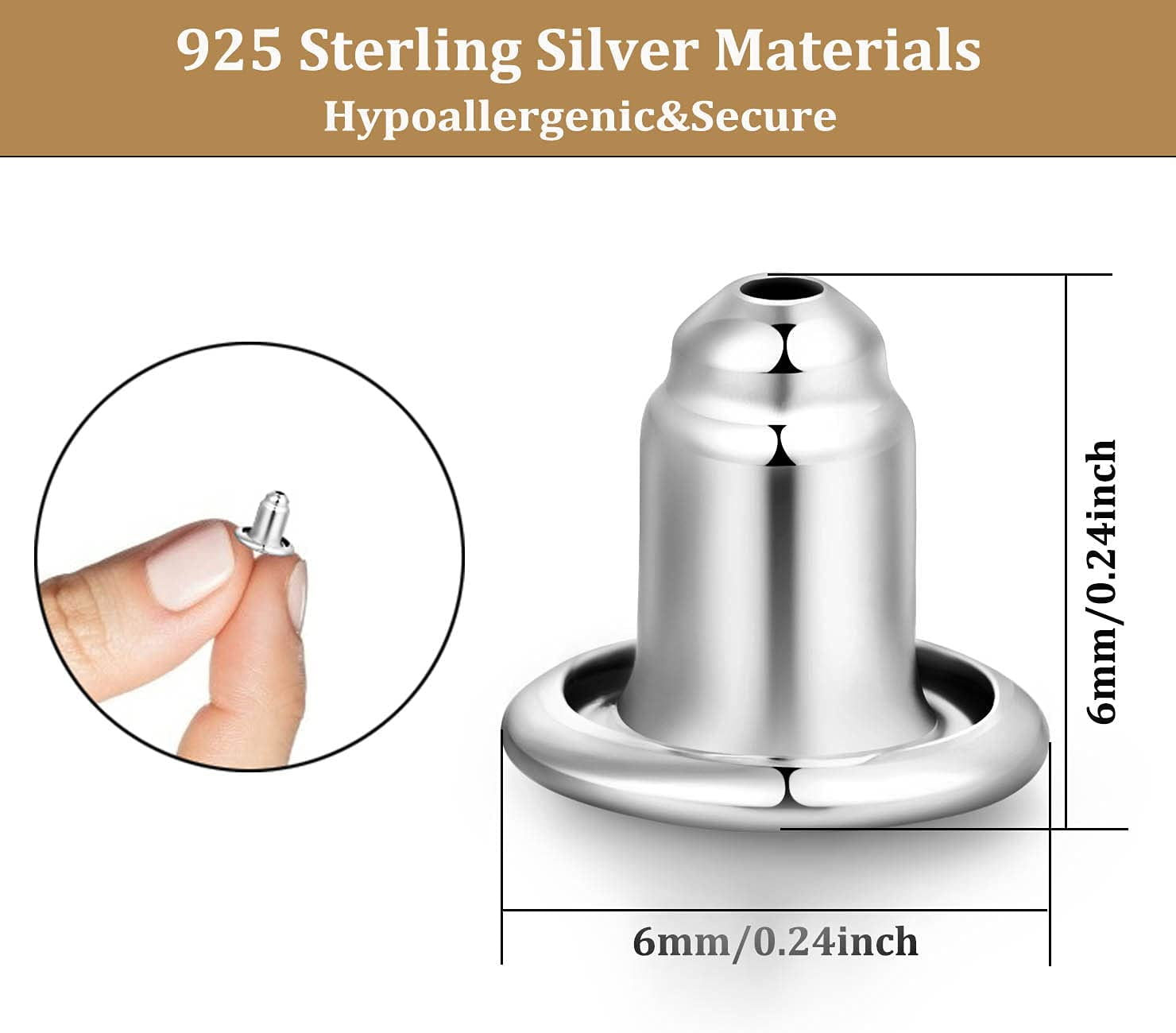 14K Gold Bullet Locking Earring Backs for Diamond Studs,925 Sterling Silver  Hypoallergenic Replacements Backings for Pierced Earrings, Silver 3 Pairs