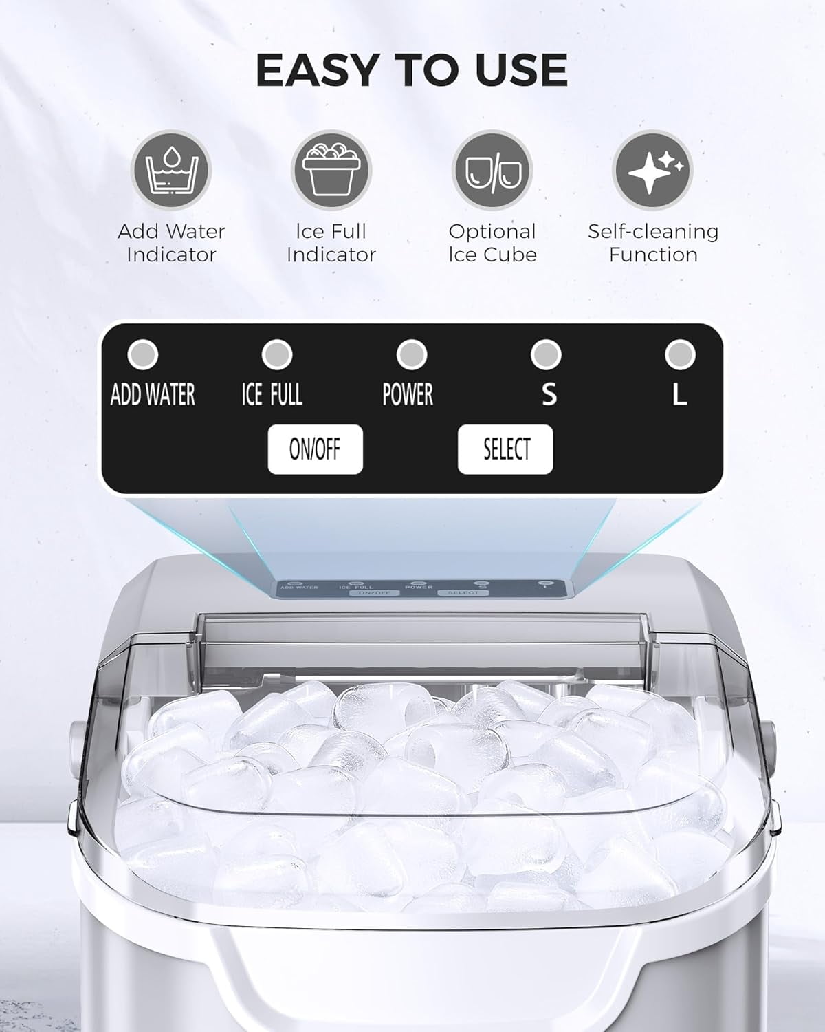 Havato Ice Makers Countertop with Handle, 26.5 Lbs / 24 H, 8 Cubes in 6 Mins, Portable Ice Machine with Self-Cleaning, Perfect for Home Kitchen (Grey)