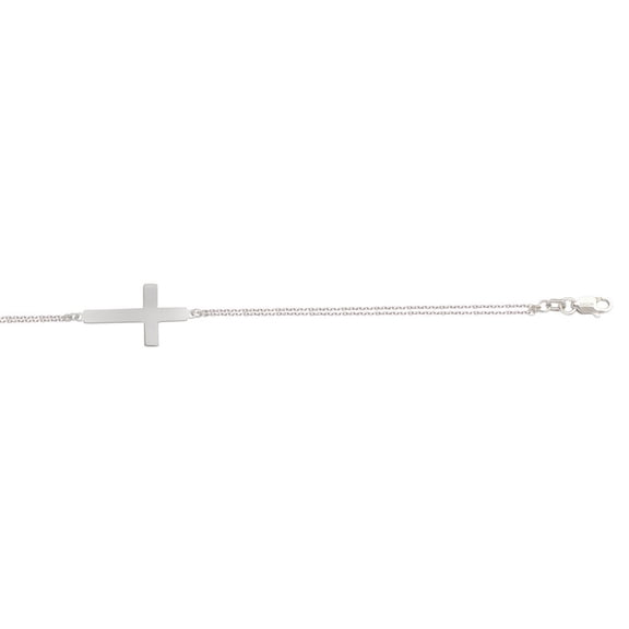 925 Sterling Silver Side-ways Adjustable Flat Religious Faith Cross Bracelet Double Chain Lobster Lock 7.50 Inch Link Br