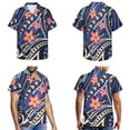 thumbnail image 3 of Jiueut Blue Polynesia Plumeria Flower Pattern Couple Matching Outfit Hawaiian Men's Button Down Shirt or Women's Sleeveless Sundress Summer Dress for Beach Vacation Cruise Luau Family, 3XL, 3 of 5