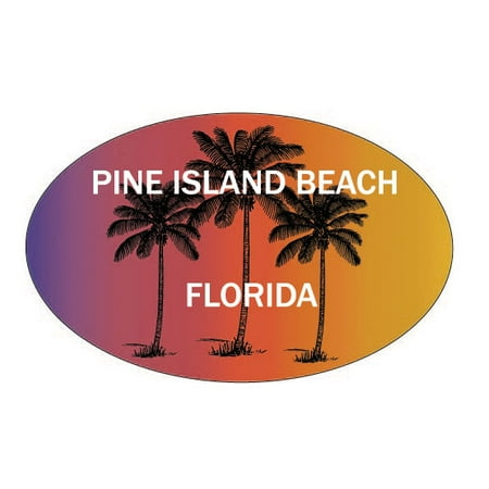 Pine Island Beach Florida Souvenir Palm Trees Surfing Trendy Oval Decal