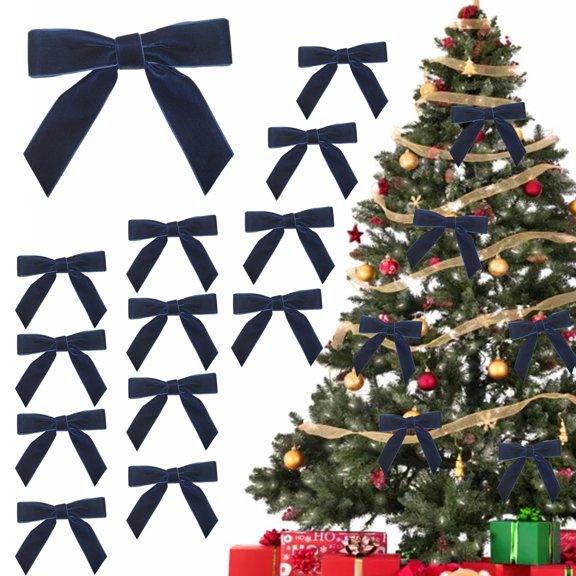 12pc Christmas Hand Made Velvet Ribbon Bows Holiday Gifts Diy Tree Decoration